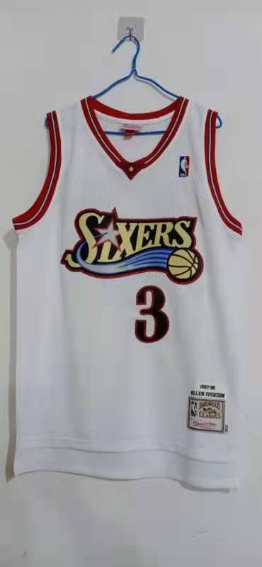 Men Philadelphia 76ers 3 Iverson White Mitchell Ness Adidas NBA Jersey